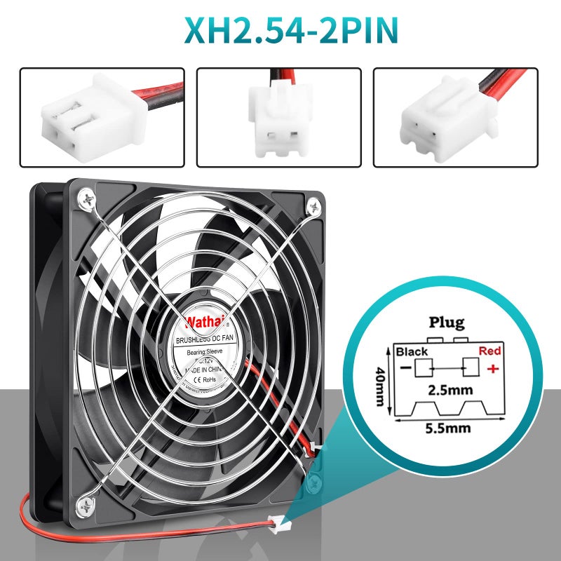 Wathai 120x120x25mm 120mm 12V 0.45A 2Pin DC Brushless Cooling Fan - Image 3